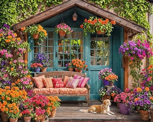 Flower House Paint By Numbers Kit For Adults Garden Adult Paint By Number Kits On Canvas Dog Village Oil Painting Kit For Beginners Adults' Paint-By-Number Kits For Gift Home Wall Decor 16x20 Inch by Unknown