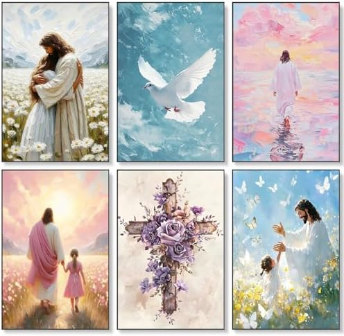 6 Pack Paint by Numbers Kit for Adults Jesus, Without Frame 10x14 Inch by Fountor