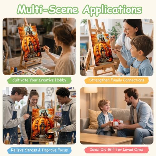 Spandrel Pumpkin House Framed Paint by Numbers Kit for Adult, Halloween Adult Paint by Number Kits on Canvas, DIY Acrylic Oil Easy Autumn Painting by Numbers Fall for Home Wall Decor, 8x12in - Image 5