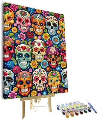 TUMOVO Paint by Numbers Kit for Adults, Adult Paint by Number Kits - Vibrant Day of the Dead Colorful Skulls, Cultural Festive Sugar Skull Art for Beginners, DIY Arts Crafts Kits - 16x20 Inch(Framed) by TUMOVO