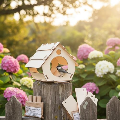 DIY Wooden House-Shaped Ornament Kit – Pre-Cut Natural Wood Craft for Home & Shelf Decor, Easy Assembly Project - Image 2