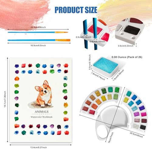 Watercolor Workbook, Water Coloring Book with 13 Pages 300GSM Paper, 26 Colors Watercolor Paint Set with Brush & Storage Bag, Beginner-Friendly Coloring Book for Adults，Animal Theme - Image 6
