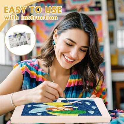 Doodlream Elf in the Summerrain Needle Kit for Beginner, 9.4"x 9.4" Cute Fairy Punch Stitching Craft Set, DIY Embroidery Starter with Printed Frame, Instruction, Threader, Yarn, Pinch Needle - Image 3