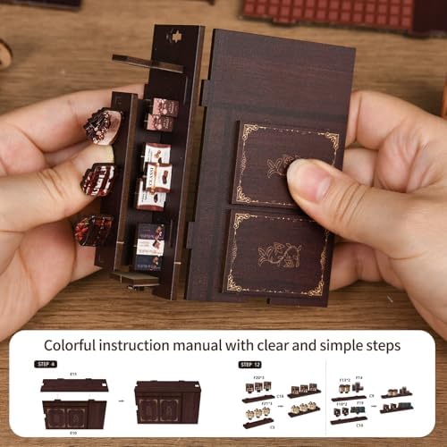DIY Miniature House Kit, Mini House Building Kit, DIY Book Nook Kit, Tiny Model House for Adults to Build, Beginner 3D Wooden Book Nook, for Family Friends (Sweet Chapter) - Image 3