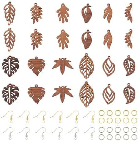 EEE ELECRELIVE 24Pcs Wooden Leaf Charms Natural Wooden Leaves Pendants Wood Earring Blanks Kit for Boho DIY Jewelry Making by EEEELECRELIVE
