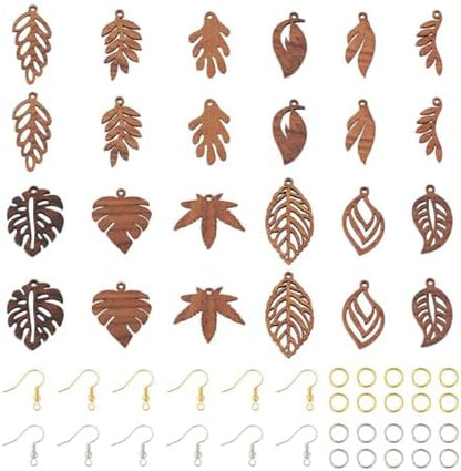 EEE ELECRELIVE 24Pcs Wooden Leaf Charms Natural Wooden Leaves Pendants Wood Earring Blanks Kit for Boho DIY Jewelry Making by EEEELECRELIVE