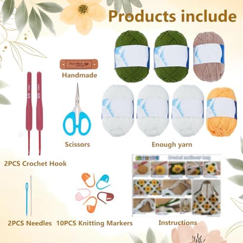 FREEBLOSS Crochet Sunflower Tote Bag Kit Beginners Crochet Kit for Adults with Step-by-Step Video Tutorials Knitting Handbag Set - Image 2
