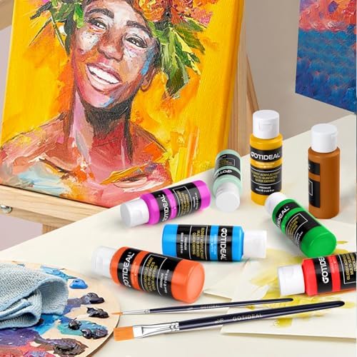 GOTIDEAL Acrylic Paint Set, 24 Colors (59ml, 2 oz), with Paint Brushes - Image 6