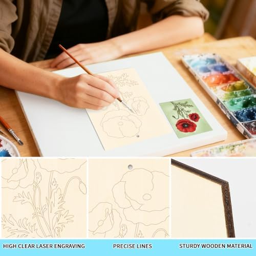 15 Pcs Unfinished Wood Crafts to Paint for Adults, 5.9x4.7 Inch Flowers Paintable Wood Slices Craft Supplies with Ropes, Bulk Predrilled Wooden Ornaments for DIY Painting Craft Decor - Image 5