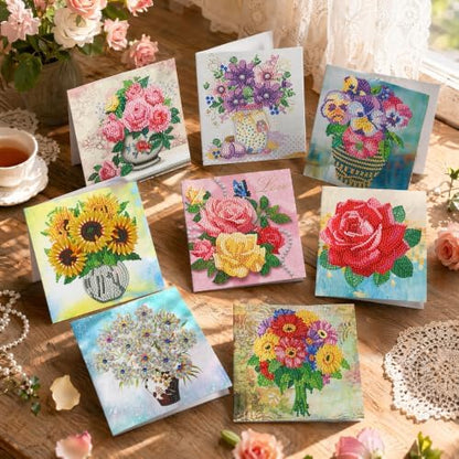 8PCS Vase DIY Greeting Card Kits with Envelopes Diamond Art Greeting Cards Diamond Art Cards Kits for Adults DIY Crafts Family Friend Gifts - Image 3