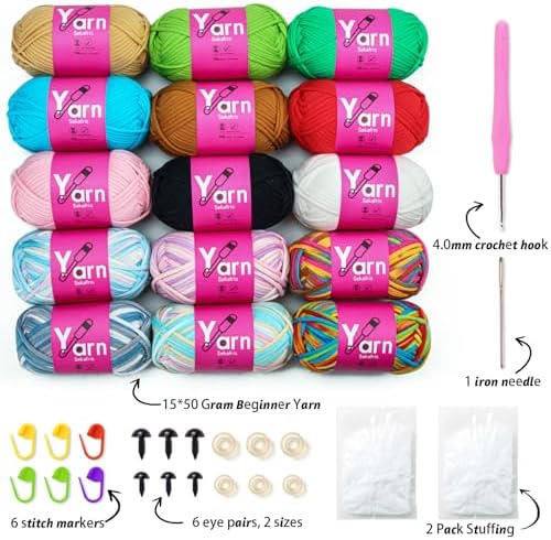 15 Pack Beginner Yarn for Crocheting Tube Crochet Yarn Multicolor - Image 2