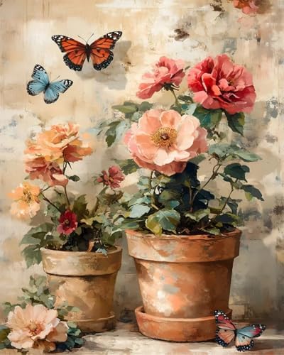 MBNTJHT DIY Flowers Paint by Numbers Kit for Adults,Unframed Potted Flowers Paint by Number Kits for Beginners,Acrylic Watercolor Painting Crafts Kit for Home Decor 16X20 Inch. by MBNTJHT