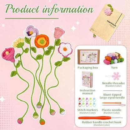 GarfxG Crochet Kit for Beginners Adults 10pcs Flower Bookmarks Knitting Kit - Image 2