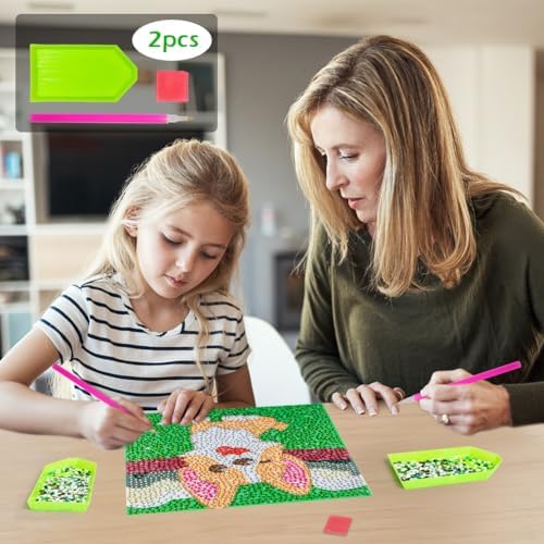 QEUOYSS Diamond Art Kit for Kids with Wooden Frame Art and Crafts for Kids Ages 6-8 -10-12 Easy to DIY Diamond Art for Kid and Adult Beginners Home Wall Decoration (Dog) - Image 2