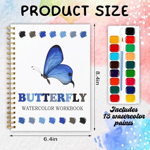 Butterfly Watercolor Workbook, Water Coloring Book, 12 Patterns, Watercolor Kit for Beginners, DIY Art Gift for Women and Adults, Stress Relief Watercolor Workbook, Garden and Nature Lover Kit ﻿ - Image 2