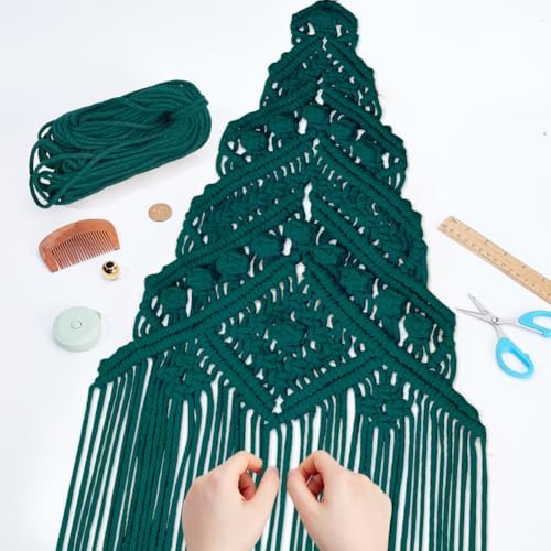 ORIGACH DIY Macrame Christmas Tree Large Wall Hanging kit Handmade Macrame Wall Hanging Kit for Beginners Adults with Step by Step Video Tutorial Instruction Dark Green Christmas Ornaments, 40x21inch - Image 5
