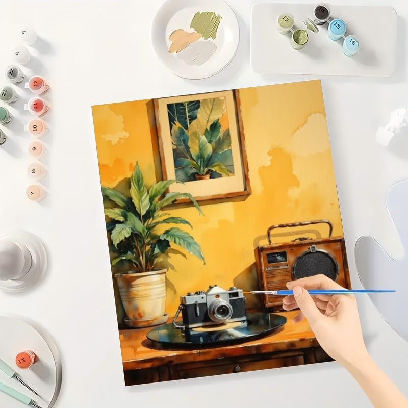 TAOPAOLAB Retro Radio Paint by Numbers Kit for Adults - DIY Vintage Radio and Camera Painting on Canvas 12x16In, Framed Acrylic Paint Set, Suitable for Beginners, Art for Home Decoration or Gifts - Image 3