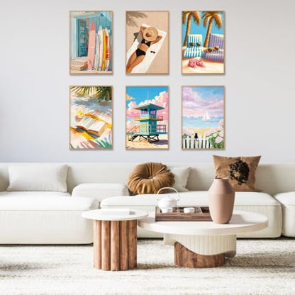 GEEHEIY 6 Pack Paint by Numbers Kit for Adults, Coastal Beach, 8 x 12 Inch - Image 2