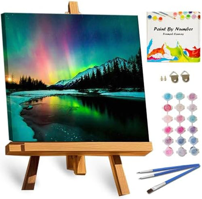 TOCARE Framed Paint by Numbers Kit for Adults, Aurora Borealis Paint by Number with Frame,Northern Lights Paint by Numbers Framed Canvas for Home Wall Decor (10x10 Inch, Without Easel) by TOCAREDirect