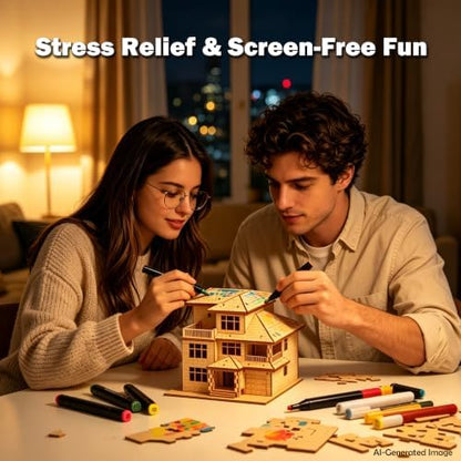 3D Wooden Puzzles for Adults,Miniature Villa Model Kit,DIY Craft Gift - Image 2