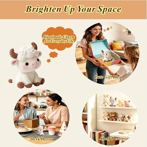 Morcolplus Skyward Bull Crochet Kit for Beginners, Amigurumi Bull Crochet Starter Kit with Step-by-Step Video Tutorials, DIY Yarn Craft Crochet Animal Kit, Cute Creative Gift - Image 5