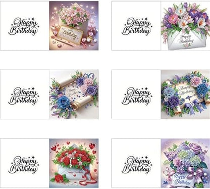 6 Pcs Diamond Painting Greeting Cards Kit Birthday Hydrangea Rose Flower with Envelopes, 5D DIY Special Shaped Rhinestone Art Card Making Kits for Adults, Holiday Blessing Postcards Craft Gifts - Image 6