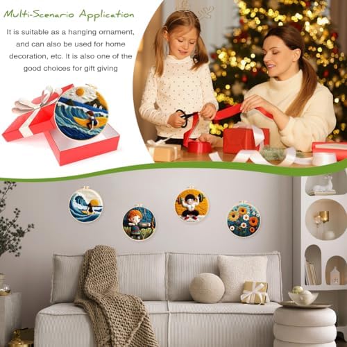 EUBUY Needle Felting Starter Kit, Felt Painting Kit for Beginners Wool Needle Felt Set with Felt Needle, Picture Frame, Foam Pad, Felt Cloth, Instructions - Image 7