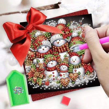 Diamond Art Christmas Cards Kit, 6PCS DIY Diamond Painting Christmas Cards with Envelopes, 5D Diamond Dot Greeting Cards for Adults, Xmas Card for Holiday Crafting Gifts (Xmas Snowman) - Image 7