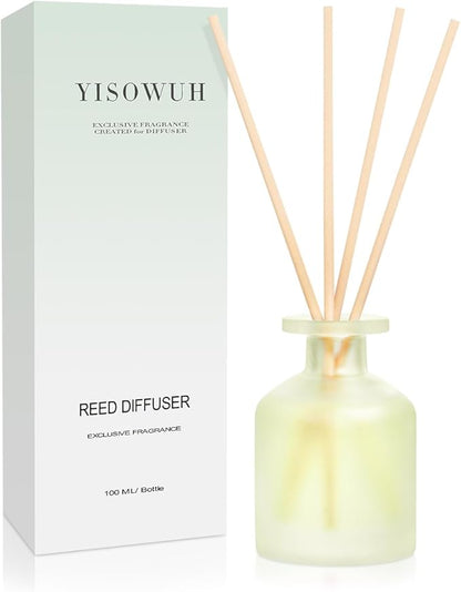 YISOWUH Reed Diffuser - Jasmine Green Tea 3.38oz (100ml) 1 Pack Essential Oil Reed Diffuser Set with 8 Sticks, Long Lasting Fragrance for Home, Bathroom, Bedroom, Room, Decor