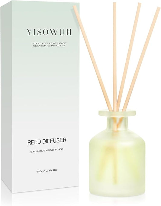YISOWUH Reed Diffuser - Jasmine Green Tea 3.38oz (100ml) 1 Pack Essential Oil Reed Diffuser Set with 8 Sticks, Long Lasting Fragrance for Home, Bathroom, Bedroom, Room, Decor