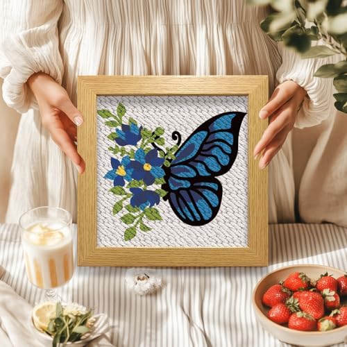 BEUNITONE 2 Sets DIY Punch Needle Kits for Beginners,Butterfly Pre-Printed Pattern,Embroidery Punch Needle Starter Kits for Adults,Includes Pre-Printed Cloth,Yarns,Hoops,Threader and Instructions - Image 6