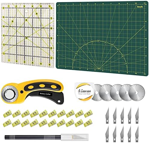 39 Pcs Rotary Cutter Set - Quilting Kit incl. 45mm Fabric Cutter, 5 Extra Rotary Blades, A4 Cutting Mat, Craft Knife Set, Quilting Ruler and Sewing Clips, Ideal for Crafting, Sewing, Patchworking by HeadleyTools