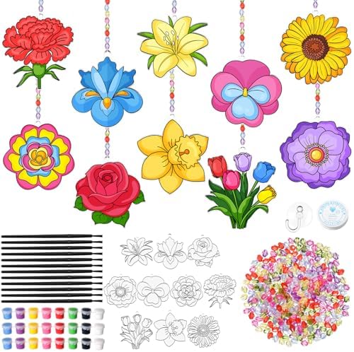 Dunzoom 30 Set Flower Suncatcher Kit Spring DIY Paint Craft Sun Catcher by Dunzoom