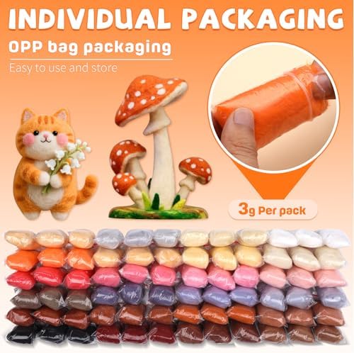 Mayboos 72 Pcs 7.6 oz Needle Felting Wool, 24 Colors Wool Roving - Image 2