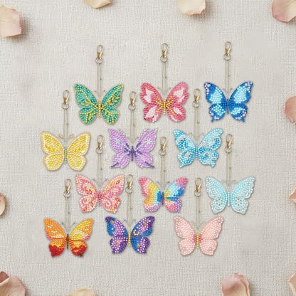 LAKEQUILL Rainbow Butterfly 12 Pcs 5D Diamond Painting Keychain Kit - Image 3