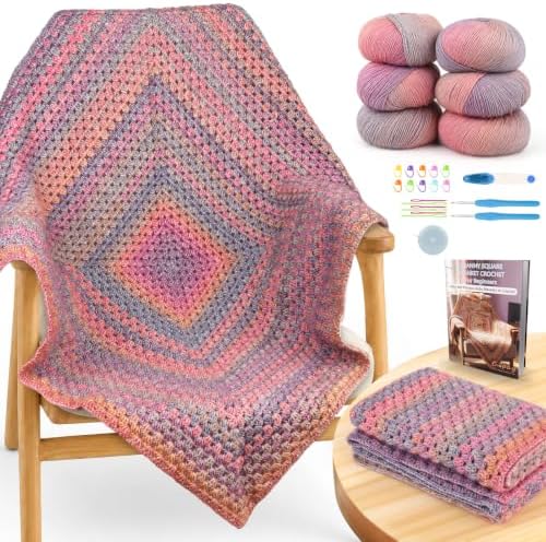 Coopay Gradient Crochet Kit for Beginners Adults, Granny Square Blanket Kit by Coopay