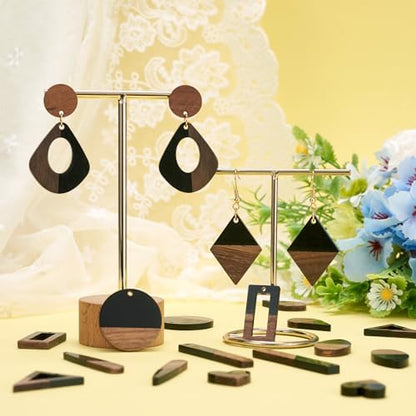 FASHEWELRY 20Pcs Resin Wooden Pendants 10 Styles Rectangle Teardrop Rhombus Flat Round Geometry Vintage Resin Wood Statement for Jewelry Making - Image 2