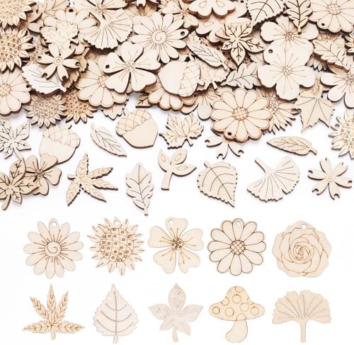 90Pcs Unfinished Wooden Earring Charms Unfinished Wood Cutouts Flower Mushroom Leaf Wood Pieces Wooden Earring Blanks for Painting Crafts Hainging Ornament Home Dercoration by EEEELECRELIVE