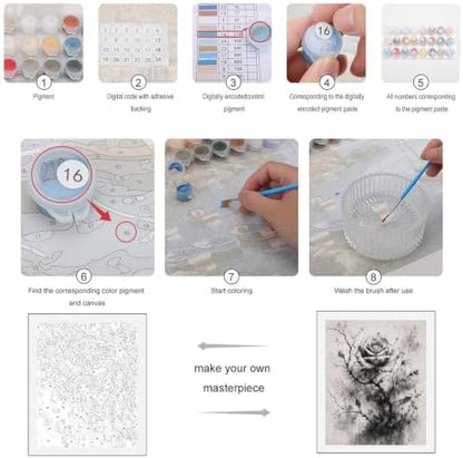 Bozfoxa Paint by Numbers Kit for Adults Beginner Gray Thorn Rose - Image 4