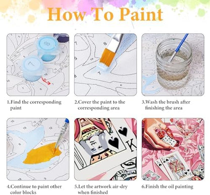 Paint by Numbers Kit for Adults, Pink Cocktail & Playing Cards, 16x20 Inch - Image 4