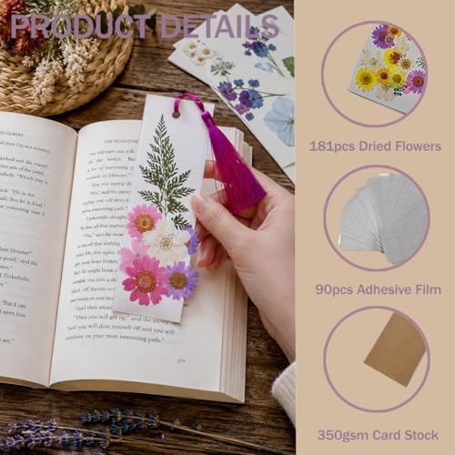 Bakayoyo 451 pcs DIY Dried Pressed Flowers Bookmark Making Kit, DIY Paper Book Mark Bulk Craft Supplies for Book Lovers,Reading Women, Classroom& Ideal Gifts for Teachers Students Friends - Image 4