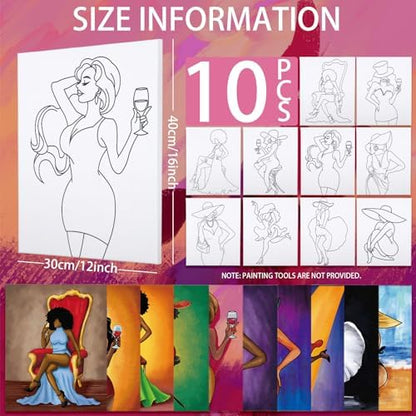 Nuberlic 10 Pack Sip and Paint for Girls Hangout Pre Drawn Canvas Painting for Adults Pre-Stretched Outline Canvas Bridal Shower Party Supplies Mothers Day Gift Friendsmas Paint n Sip 12x16 Inch - Image 2