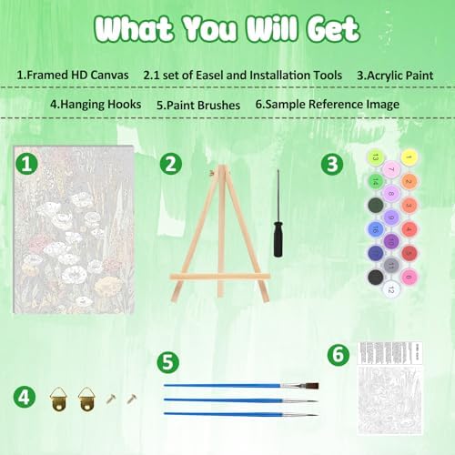 MAXBYE Framed Paint by Numbers Kits for Adults with Wooden Easel, Floral Botanical Easy DIY Adult Paint by Number Kits on Canvas, Paintings Kit for Beginners Gift Home Wall Garden Decor 10×14 Inch - Image 6