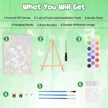 MAXBYE Framed Paint by Numbers Kits for Adults with Wooden Easel, Floral Botanical Easy DIY Adult Paint by Number Kits on Canvas, Paintings Kit for Beginners Gift Home Wall Garden Decor 10×14 Inch - Image 6