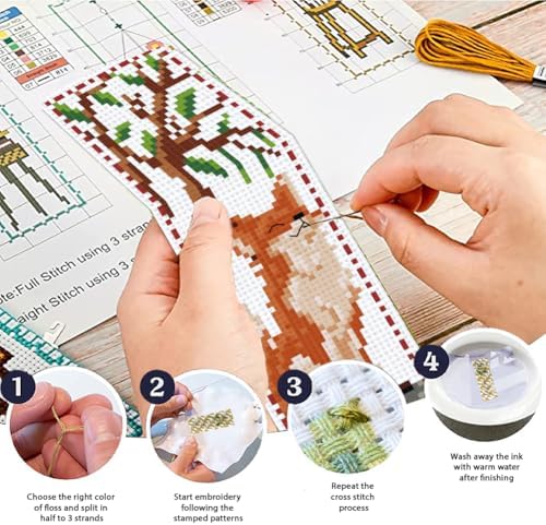 ACRNIGHEET 6 PCS Cross Stitch Bookmark Kit Animals Patterns DIY Stamped Embroidery Bookmark Kit DIY Bookmarks Crossstitch Kits Adul Stamped Embroidery Bookmarks with Instructions 11CT - Image 3