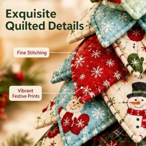 Quilted Christmas Tree Kit – Pre-Cut Fabric & Foam Cone DIY Tabletop Decoration with Tree Topper, No-Sew Holiday Craft Kit for Adults & Kids, Christmas Tree Decorations for Home, Party & Gifts (set8) - Image 3