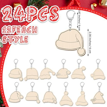 RattanView 24 Pcs Santa Hats Craft Keychains DIY Keychain, 12 Styles - Image 2