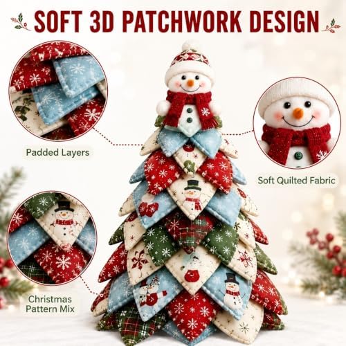DIY Halloween Christmas Quilted Fabric Tree Kit, 3D Padded Patchwork Sewing Craft Kit for Beginners, Home Office Mantel Shelf Tabletop Decor, Handmade Holiday Gift for Craft Lovers (Christmas #F) - Image 2