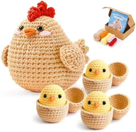 Joyclub Crochet Kit for Beginners 4 Chicken Family with Video for Adults by Joyclub