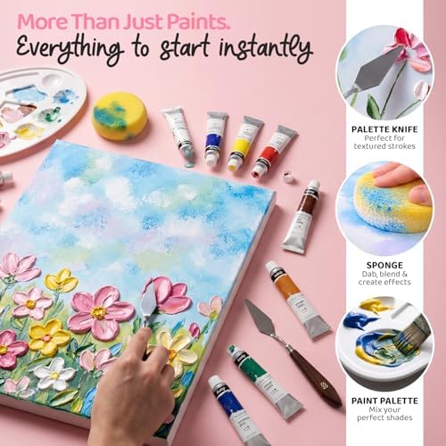 Chalkola Acrylic Paint Set for Adults & Kids - 56 Pcs Canvas Painting Kit - Image 4